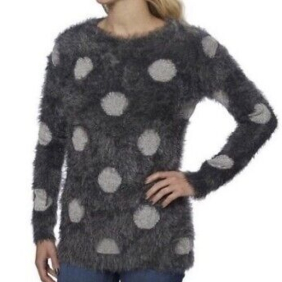 Joseph A. Charcoal Gray Polka Dot Fuzzy Eyelash Pullover Sweater - Picture 1 of 7